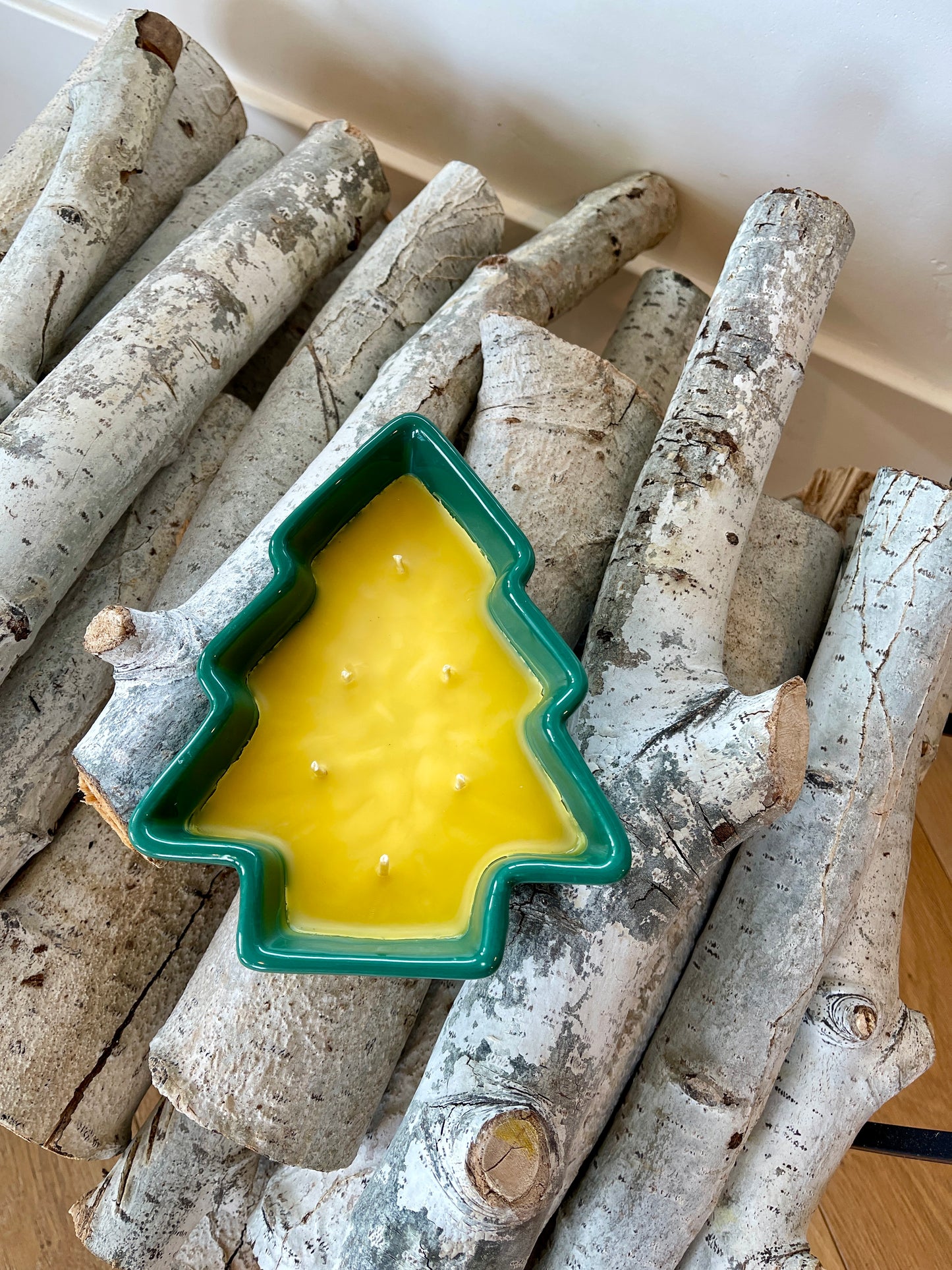 Pine Scented Beeswax Candle in Ceramic Tree Vessel