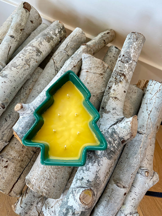 Pine Scented Beeswax Candle in Ceramic Tree Vessel